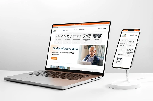 Lenspex omnichannel e-commerce redesign for multi-chain eyewear retail, integrating online lens configuration with in-store experience to boost customer acquisition.